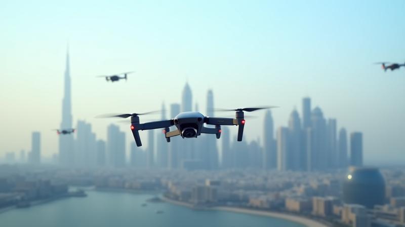 FalconAero UAVs in flight with Dubai skyline