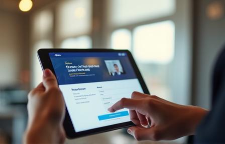 Hands registering online for webinar